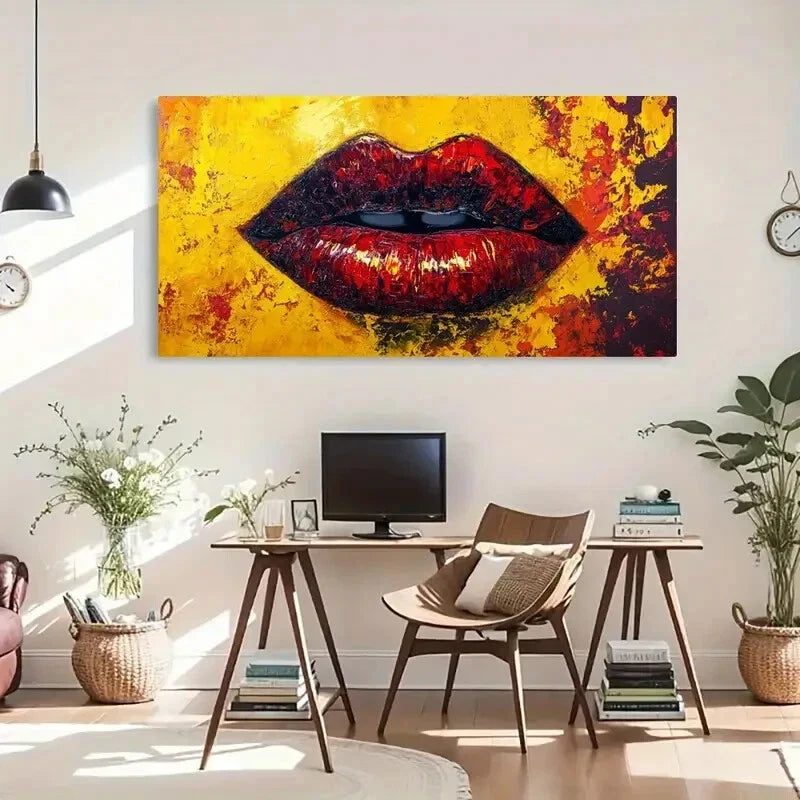 Featuring Vibrant Lips Close-Up Wall Art Canvas Office Home Room Framed 120x60cm