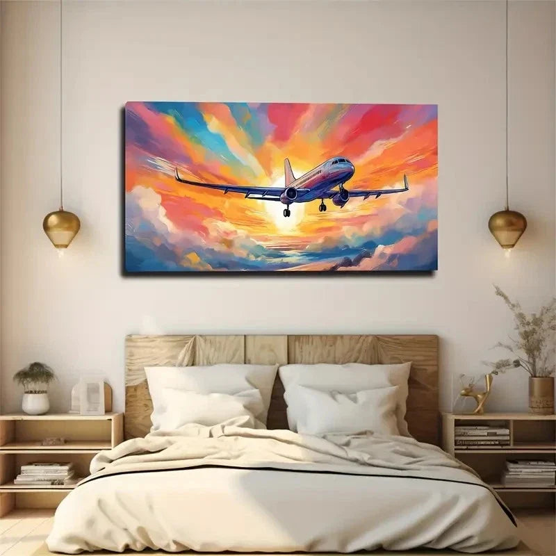 Vibrant Sunset Clouds & Air Wall Art Canvas Office Home Room Framed 120x60cm