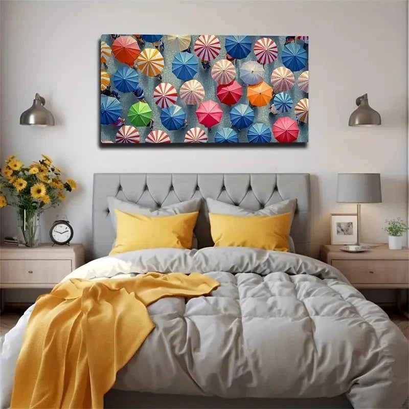 Umbrella Scene Bohemian Modern Wall Art Canvas Office Home Room Framed 120x60cm