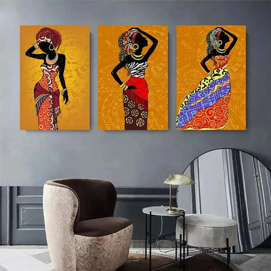 3pcs African Woman Silhouette Colorful Metal Print Ready to Hang Art