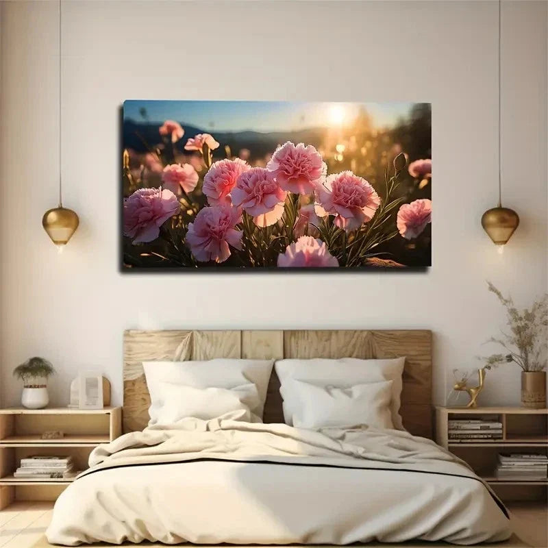 Pink Flowers Beautifully Wall Art Canvas Office Home Room Framed 80x45cm