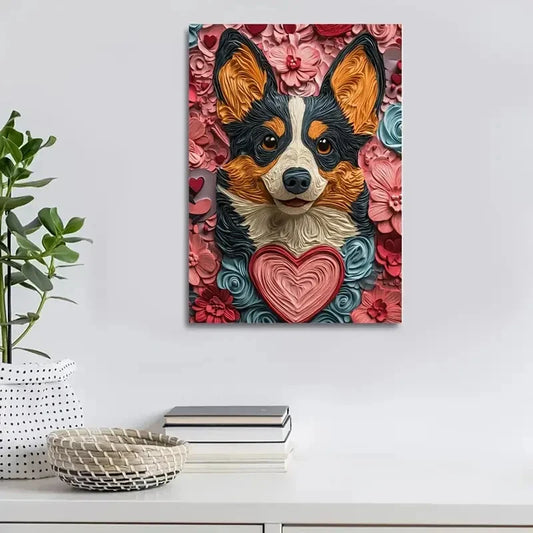 'Featuring a Tri-Colored Corgi Design Painting 40x60cm Metal Print Ready to Hang