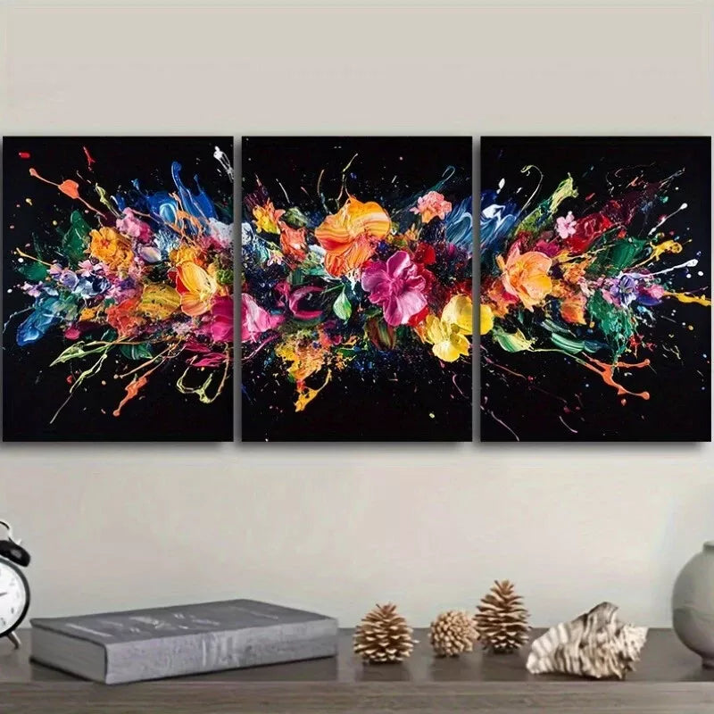 3pcs  Deco Modern Colorful Explosion Dark Wall Art Set Canvas Framed 40x60cm - High Quality Print 100% Australian Made Wall Canvas Ready to Hang