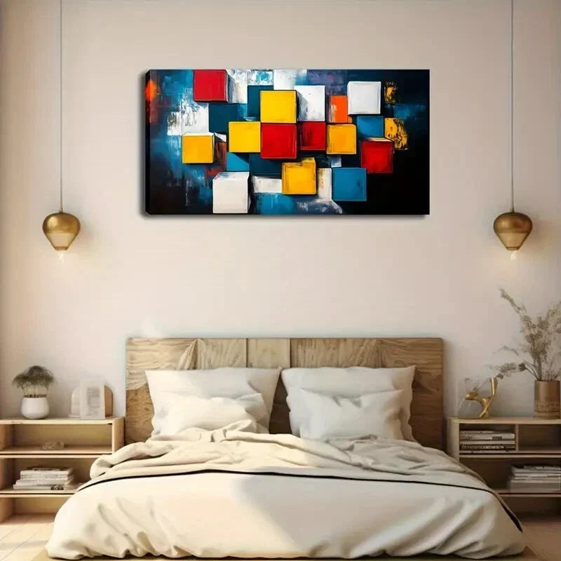 Vibrant Colorful Cubes Modern Wall Art Canvas Office Home Room Framed 120x60cm