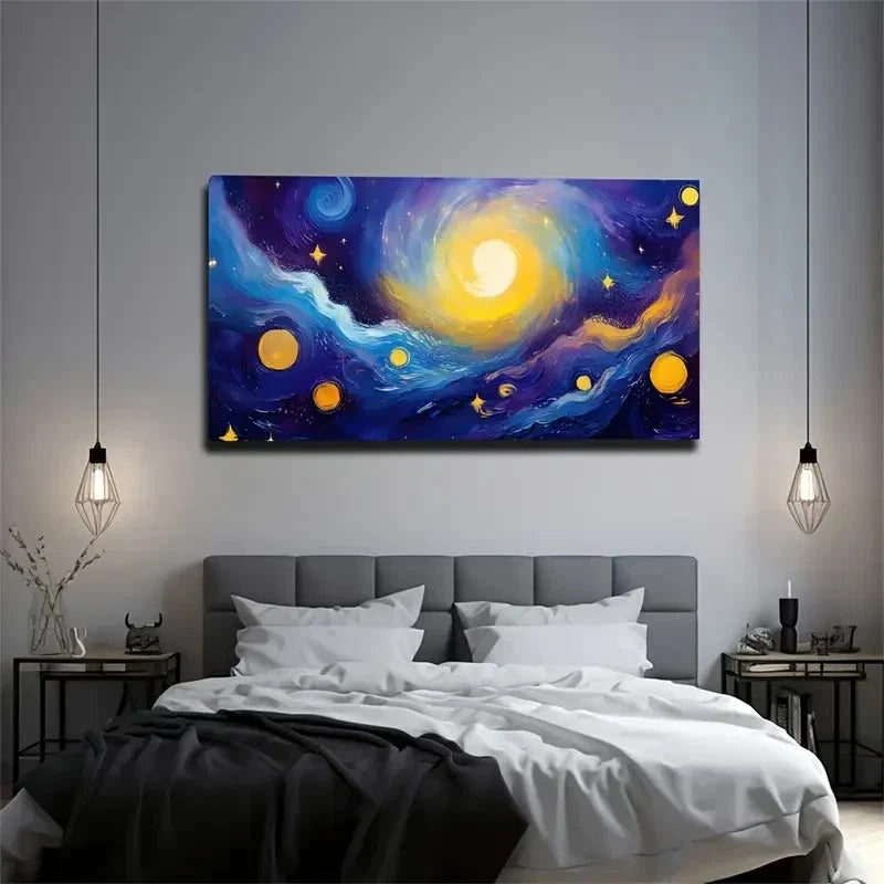 Night Sky Shining Planet Wall Art Canvas Office Home Room Framed 120x60cm
