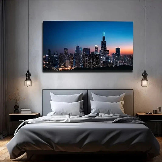 City Nightscape Exquisite Wall Art Canvas Office Home Room Framed 120x60cm