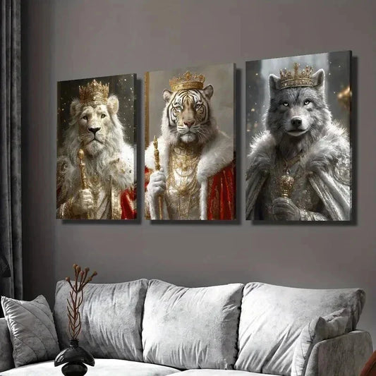 3pcs Lion Tiger And Wolf Animal Kingdom Wall Art Set Canvas Framed 40x60cm - High Quality Print 100% Australian Made Wall Canvas Ready to Hang