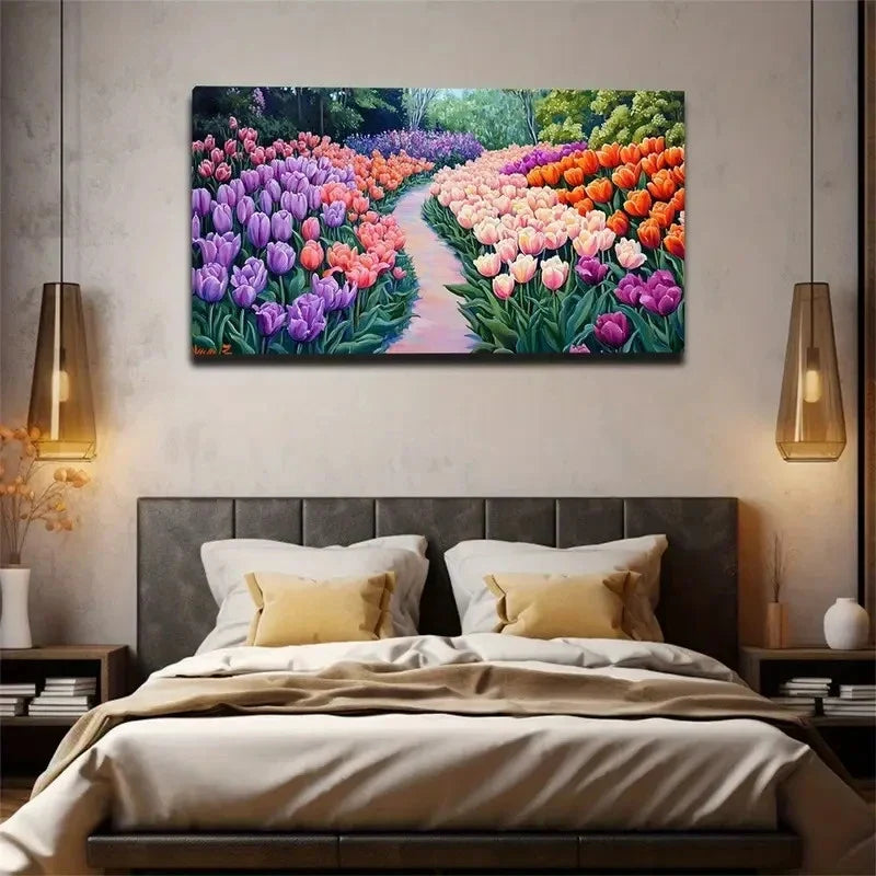 Color Tulip Path Decoration Wall Art Canvas Office Home Room Framed 120x60cm