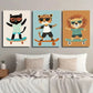 3pcs Funny Cartoon Cheetah Cat Lion Illustration Wall Art Set Canvas Framed 40x60cm - High Quality Print 100% Australian Made Wall Canvas Ready to Hang