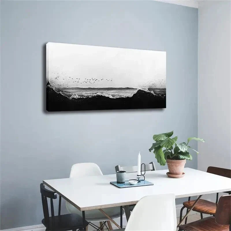 Turbulent Sea Surface Flocks Wall Art Canvas Office Home Room Framed 120x60cm