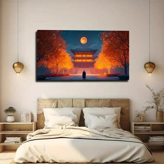 Featuring Moonlit Nights Trees Wall Art Canvas Office Home Room Framed 80x45cm
