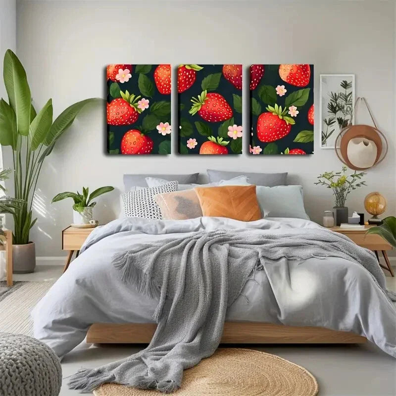 3pcs beautiful Strawberry Light Style Wall Art Set Canvas Framed 40x60cm - High Quality Print 100% Australian Made Wall Canvas Ready to Hang
