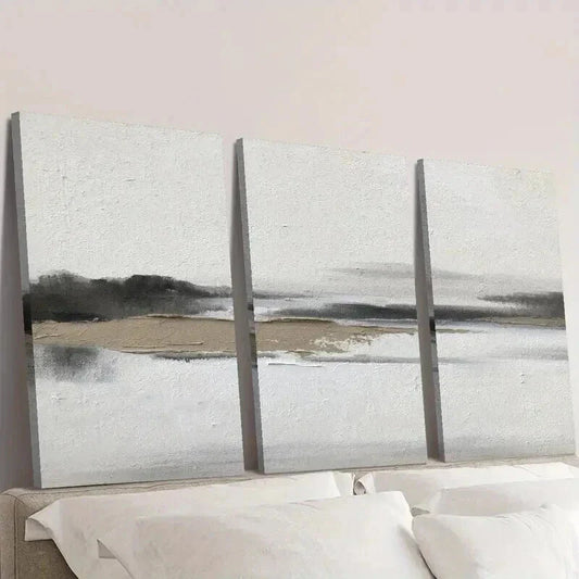 3pcs Misty Beige Landscape Painting Wall Art Set Canvas Framed 40x60cm - High Quality Print 100% Australian Made Wall Canvas Ready to Hang