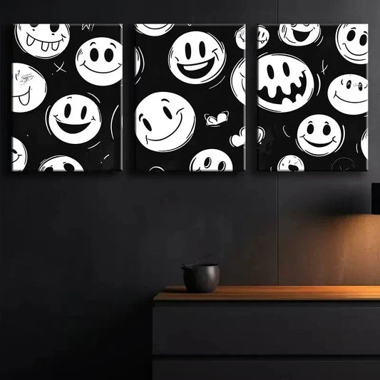 3pcs Joyful Face White Perfect Joy Black Wall Art Set Canvas Framed 40x60cm - High Quality Print 100% Australian Made Wall Canvas Ready to Hang