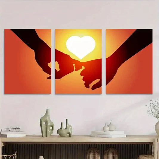 3pcs Romantic Heart Hands Love Themed Metal Print Ready to Hang Art
