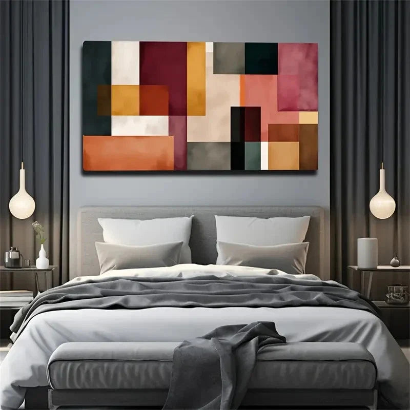 Abstract Geometric Beige Wall Art Canvas Office Home Room Framed 120x60cm