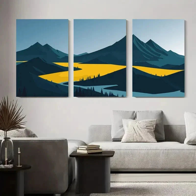 3pcs Abstract Mountain Landscape Minimalist Metal Print Ready to Hang Art