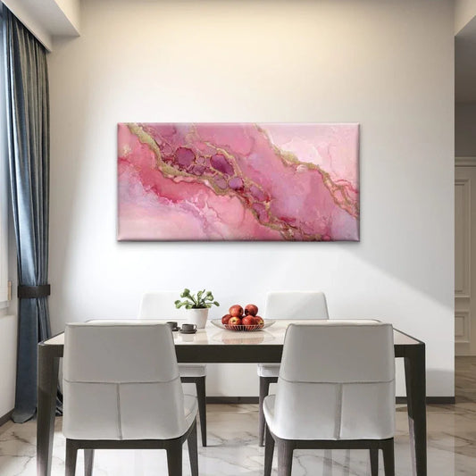 Pink Golden Accents Abstract Wall Art Canvas Office Home Room Framed 80x45cm