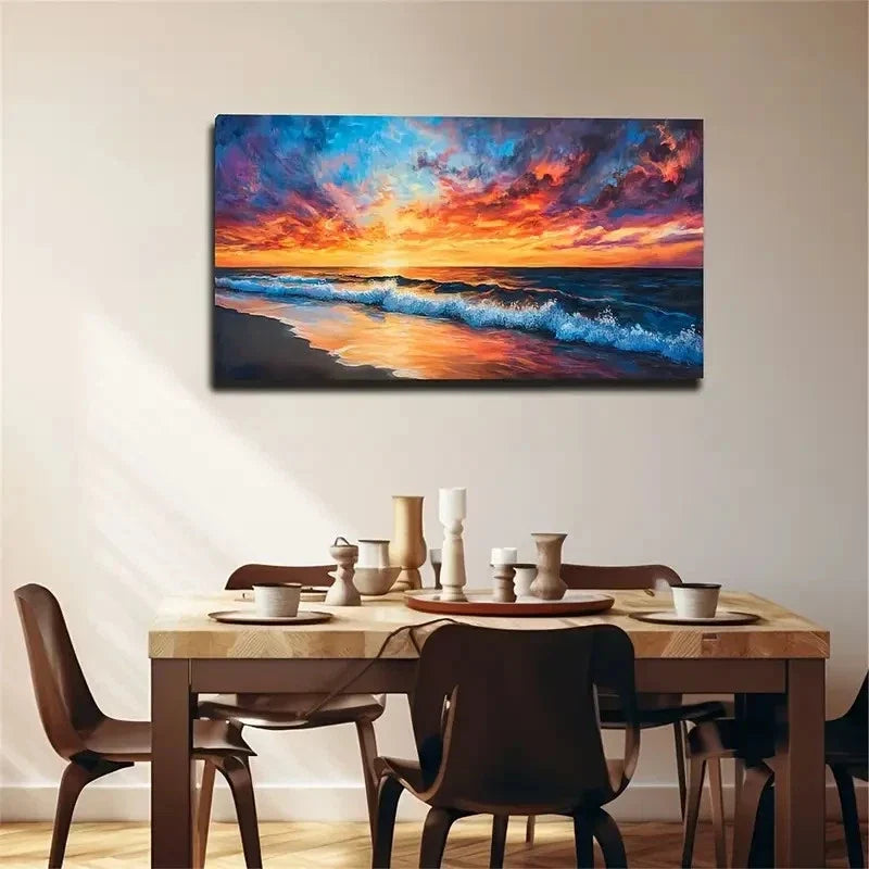 Abstract Beach Shore Watercolor Wall Art Canvas Office Home Room Framed 120x60cm