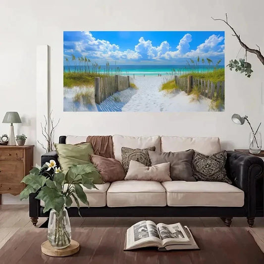 Beach Side Blue Sky Wall Art Canvas Office Home Room Framed 80x45cm