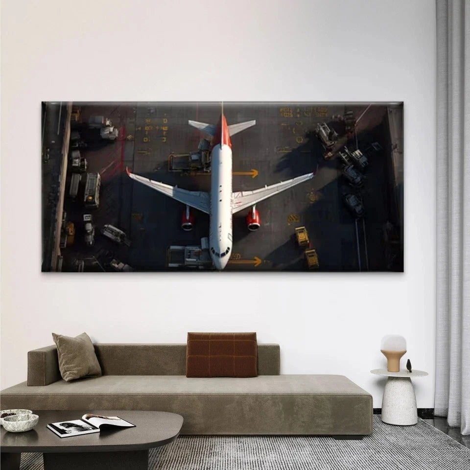Aerial Photography Airport Wall Art Canvas Office Home Room Framed 80x45cm