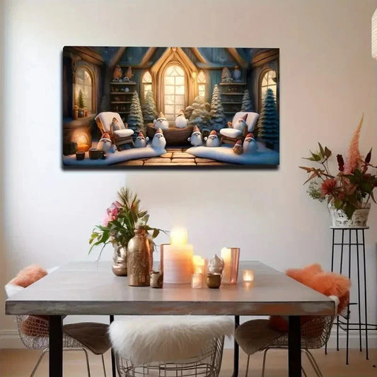 Dreamy House Gnomes Wall Art Canvas Office Home Room Framed 120x60cm