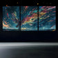 3pcs Colourful Phoenix Girl Golden Blue Metal Print Ready to Hang Art