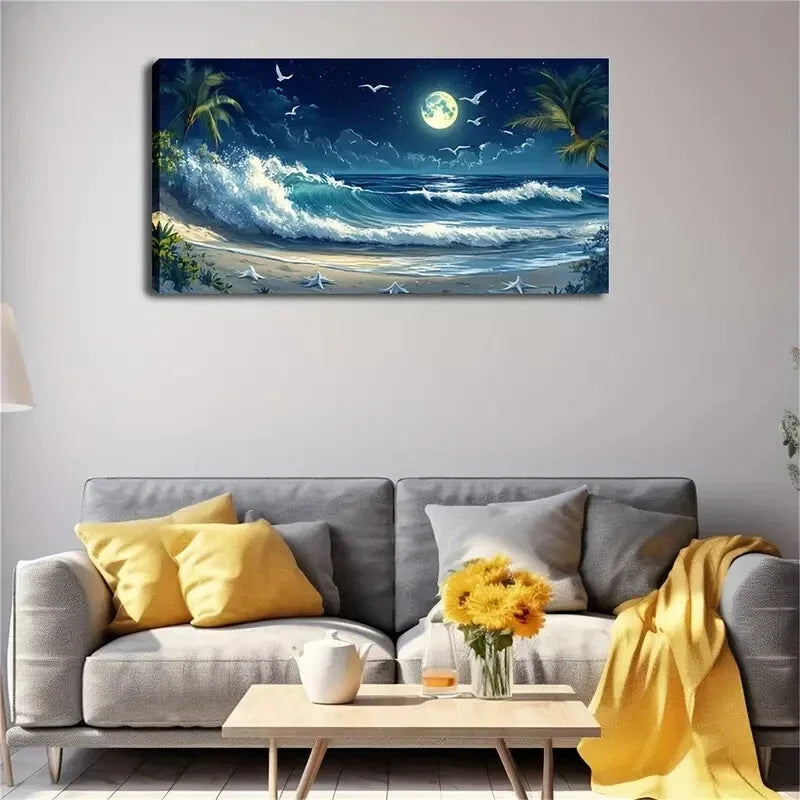 Waves Crashing On The Beach Wall Art Canvas Office Home Room Framed 120x60cm
