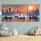 3pcs Fishing Boats Sea Flying Birds Metal Print Ready to Hang Art