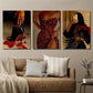 3pcs Black Woman in Floral Dress Wall Art Set Canvas Framed 40x60cm - High Quality Print 100% Australian Made Wall Canvas Ready to Hang