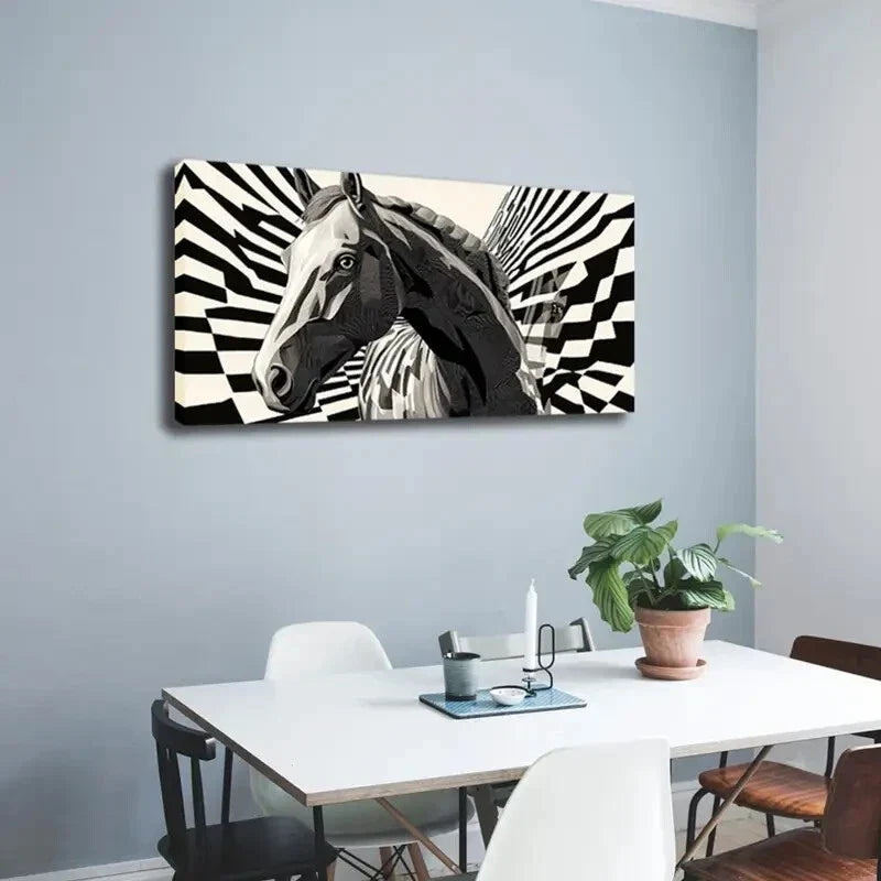 Abstract Horse Geometric Wall Art Canvas Office Home Room Framed 120x60cm