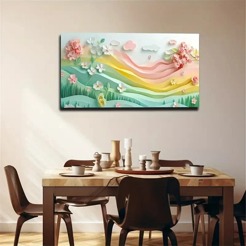 Dreamy Style Flower Mountain Wall Art Canvas Office Home Room Framed 80x45cm