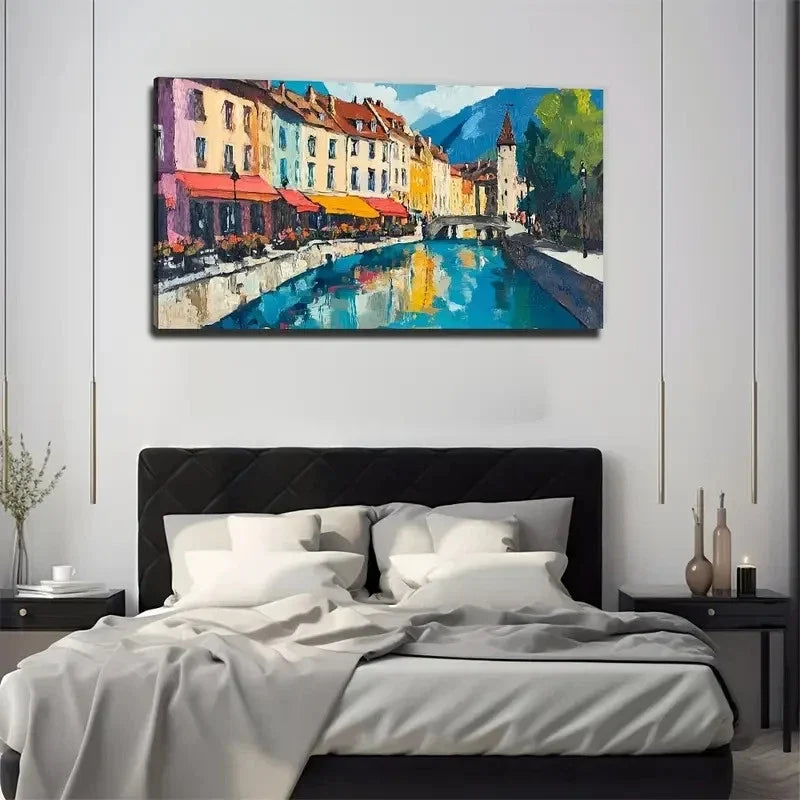 Romantic River Scene Perfect Wall Art Canvas Office Home Room Framed 80x45cm