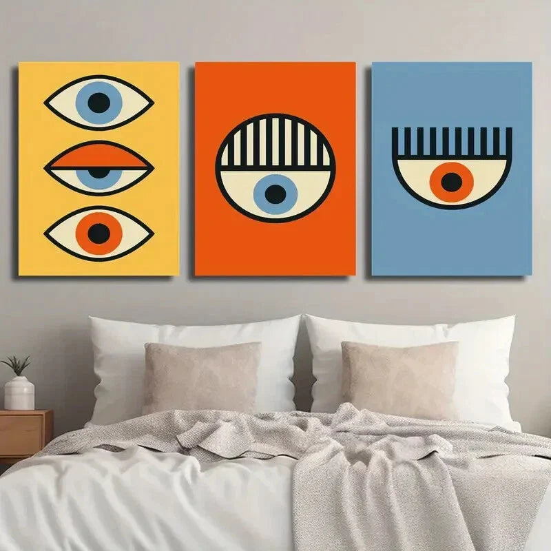 3pcs Styled Abstract Geometric Eye Wall Art Set Canvas Framed 40x60cm - High Quality Print 100% Australian Made Wall Canvas Ready to Hang