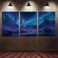 3pcs Northern Lights over Iceland town Metal Print Ready to Hang Art