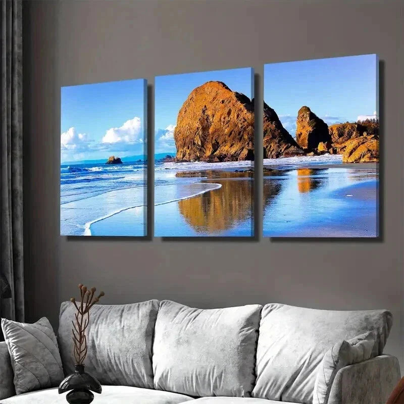 3pcs Beach Scene horeline, Sandy Shore Coastal Wall Art Set Canvas Framed 40x60cm - High Quality Print 100% Australian Made Wall Canvas Ready to Hang