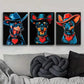 3pcs Vibrant Blue & Red Cowboy-Themed Dog Wall Art Set Canvas Framed 40x60cm - High Quality Print 100% Australian Made Wall Canvas Ready to Hang