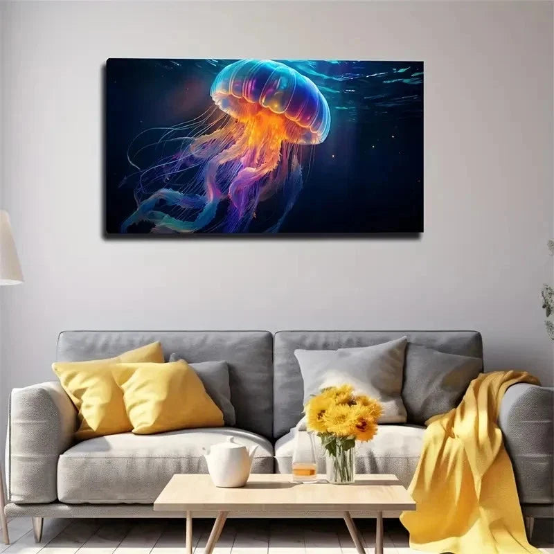 Dazzling Glowing Jellyfish Wall Art Canvas Office Home Room Framed 120x60cm