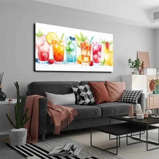 Cold Drinks In Different Colors Wall Art Canvas Office Home Room Framed 120x60cm