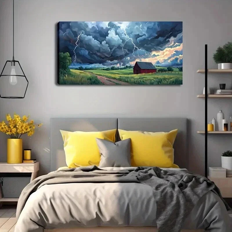 Dramatic Lightning Stormy Cloud Wall Art Canvas Office Home Room Framed 120x60cm