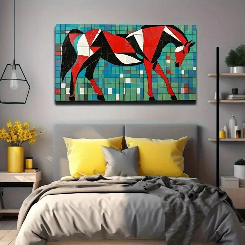 Abstract Geometric Horse Wall Art Canvas Office Home Room Framed 120x60cm