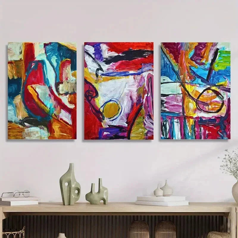 3pcs Vibrant Abstract Colorful Graffiti Style  Wall Art Set Canvas Framed 40x60cm - High Quality Print 100% Australian Made Wall Canvas Ready to Hang