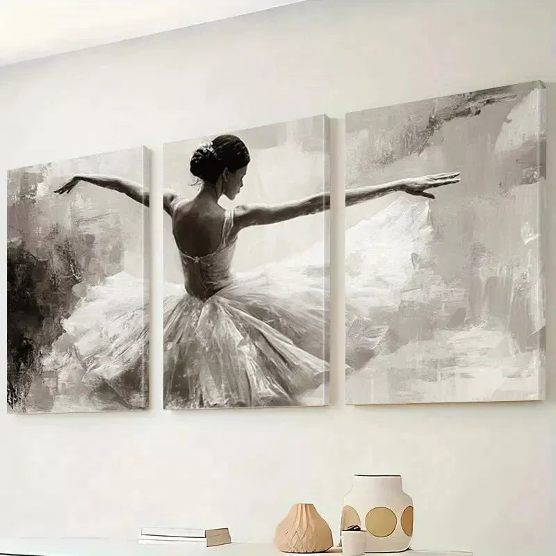 3pcs Elegance Decorative Ballerina White Tutu Wall Art Set Canvas Framed 40x60cm - High Quality Print 100% Australian Made Wall Canvas Ready to Hang