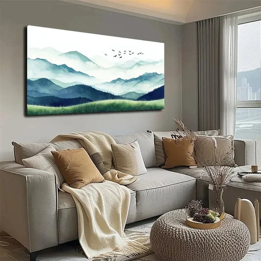 Mountain Ranges With Clouds Wall Art canvas office home room framed 120x60cm