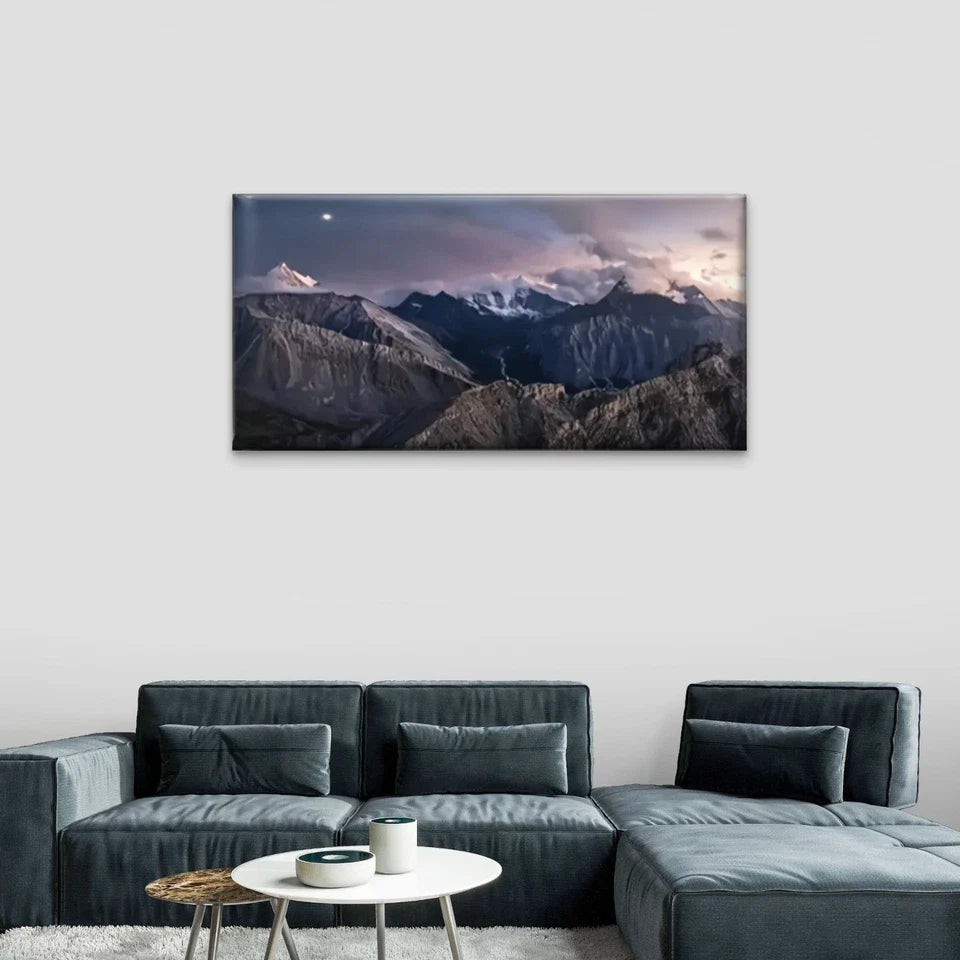 Mountain View Sunset Dark Sky Wall Art Canvas Office Home Room Framed 120x60cm
