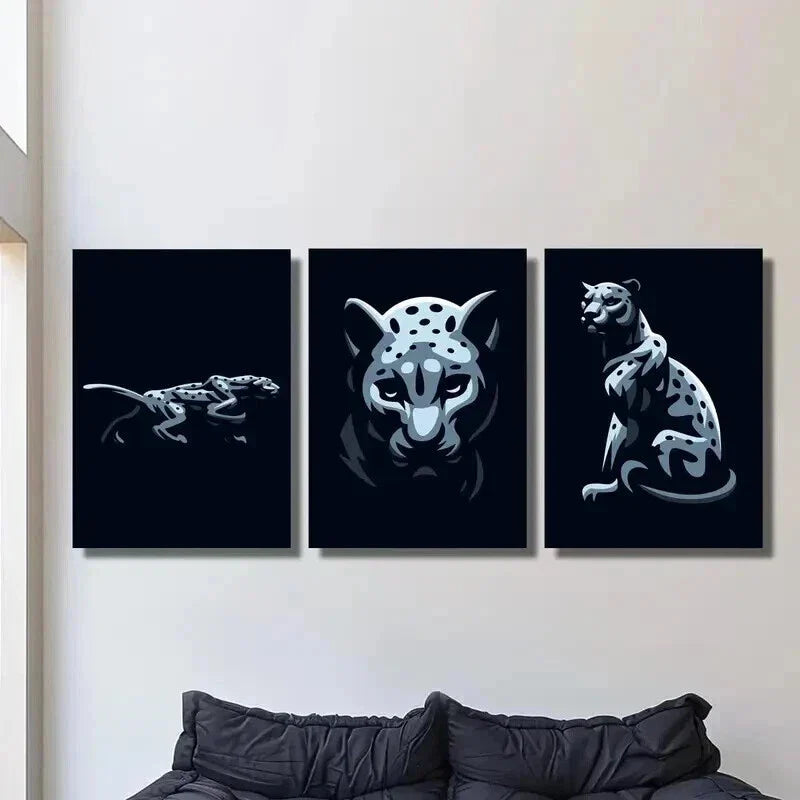 3pcs Black and White Leopard Portraits Wall Art Set Canvas Framed 40x60cm - High Quality Print 100% Australian Made Wall Canvas Ready to Hang