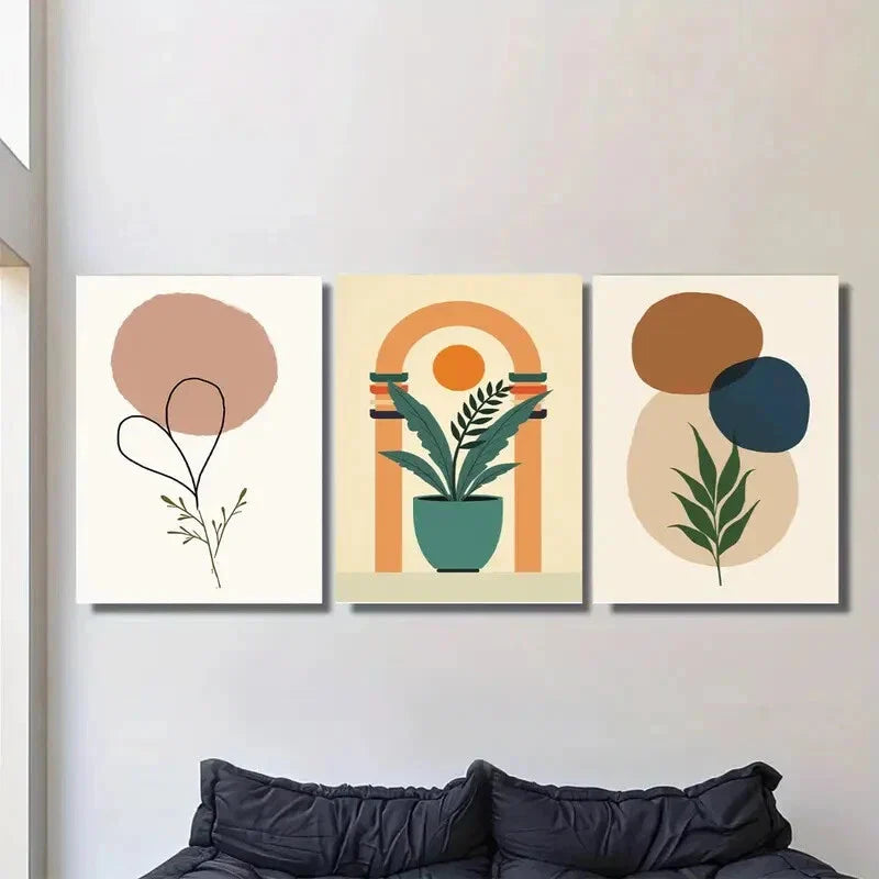 3pcs Boho Style Modern Abstract Metal Print Ready to Hang Art