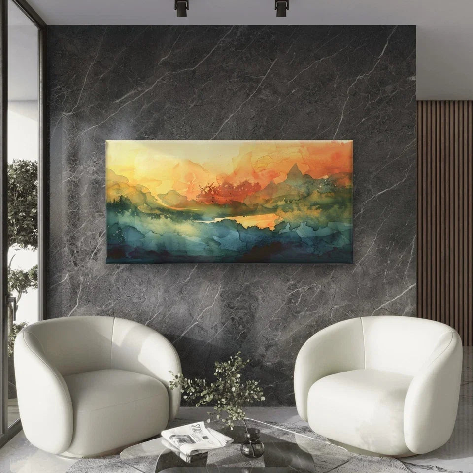 Vibrant Abstract Landscape Wall Art Canvas Office Home Room Framed 80x45cm