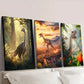 3pcs Feathered Dinosaurs in Forest Illustrations Wall Art Set Canvas Framed 40x60cm - High Quality Print 100% Australian Made Wall Canvas Ready to Hang