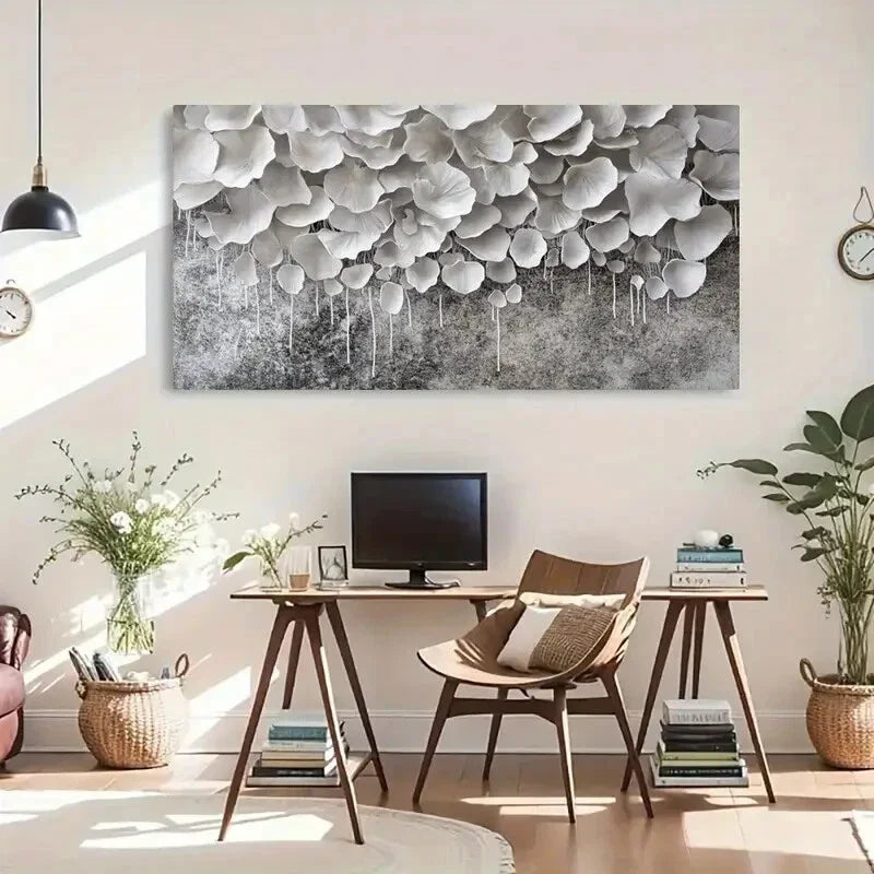 Monochrome Floral Design Wall Art Canvas Office Home Room Framed 80x45cm